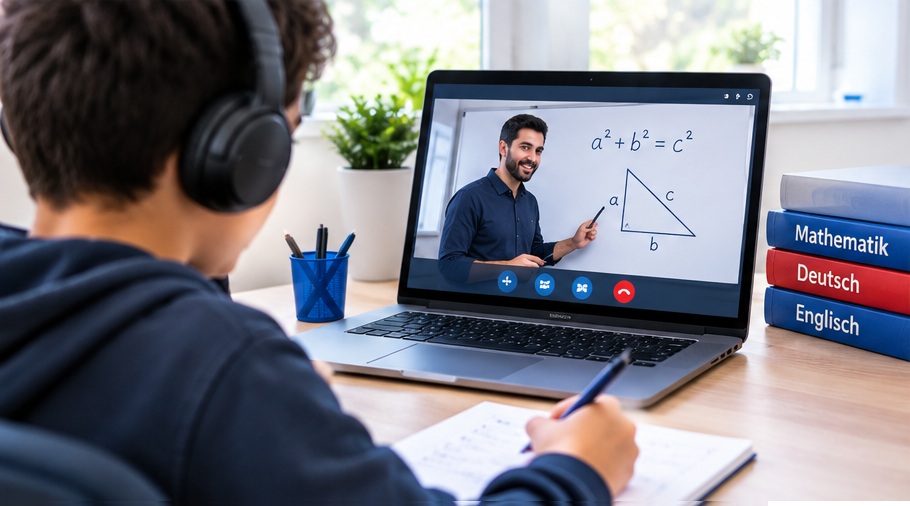 Schüler nimmt an einer Online-Nachhilfestunde per Laptop teil